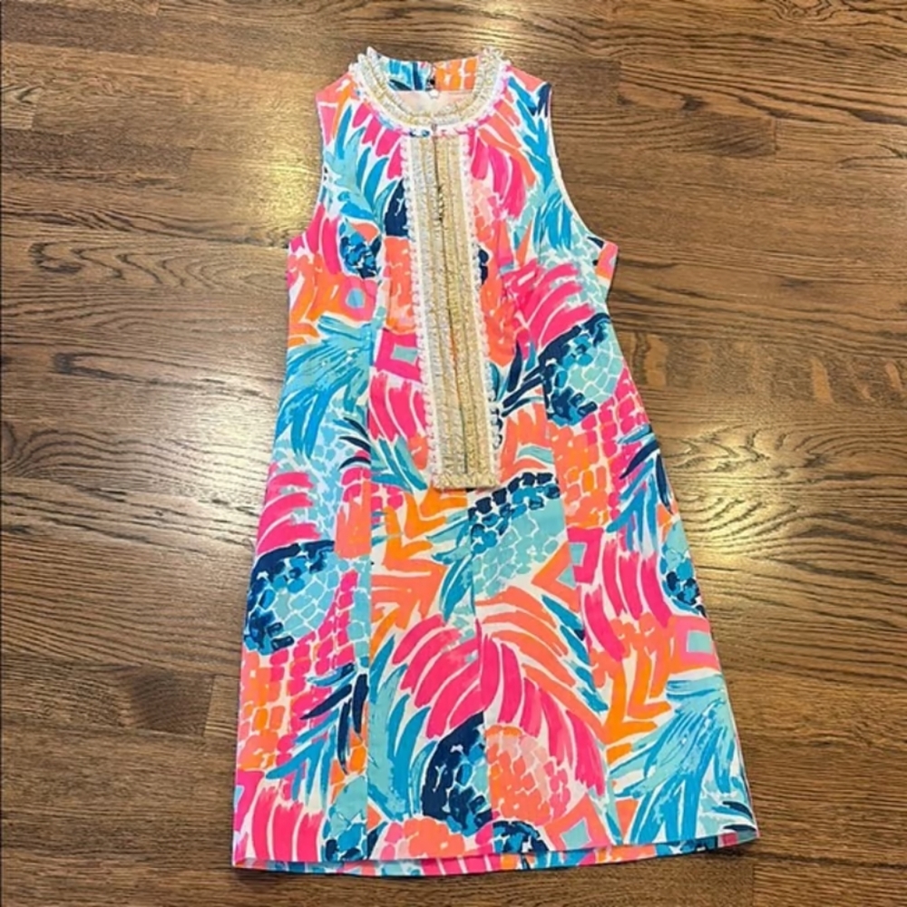 Vibrant Pink and Orange Crew Neck Sleeveless Sundress